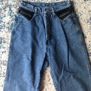 Vintage denim pants with fabric embroidered detail
